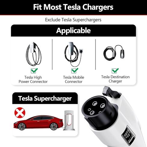 محول Tesla إلى J1772 مع شاشة LCD ذكية للمراقبة لأصحاب J1772 EV، متوافق مع شاحن Tesla Destination، موصل الهاتف المحمول، محول الشحن الفعلي بحد أقصى 60 أمبير و250 فولت in Kuwait