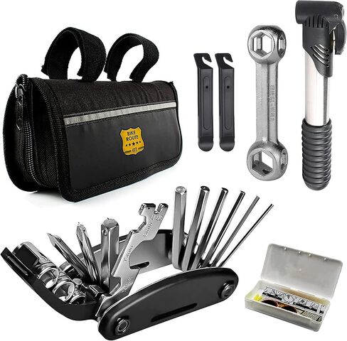 مجموعة أدوات إصلاح إطارات الدراجة وحقيبة ومضخة دراجة قابلة للحمل - مجموعة أدوات ركوب الدراجات متعددة الوظائف - مجموعة رقعة أنبوبية ذاتية اللصق للدراجة للطرق والدراجات الجبلية وBMX in Kuwait