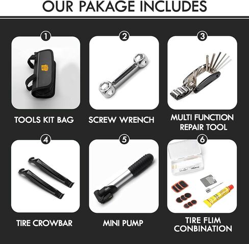 مجموعة أدوات إصلاح إطارات الدراجة وحقيبة ومضخة دراجة قابلة للحمل - مجموعة أدوات ركوب الدراجات متعددة الوظائف - مجموعة رقعة أنبوبية ذاتية اللصق للدراجة للطرق والدراجات الجبلية وBMX in Kuwait
