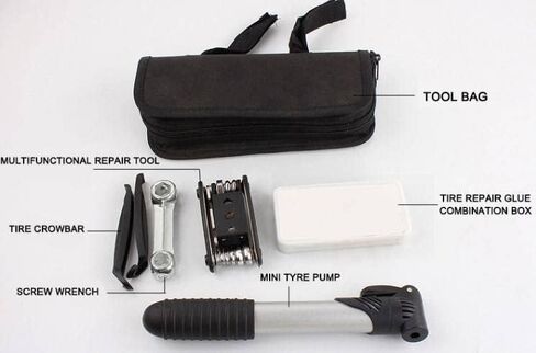 مجموعة أدوات إصلاح إطارات الدراجة وحقيبة ومضخة دراجة قابلة للحمل - مجموعة أدوات ركوب الدراجات متعددة الوظائف - مجموعة رقعة أنبوبية ذاتية اللصق للدراجة للطرق والدراجات الجبلية وBMX in Kuwait