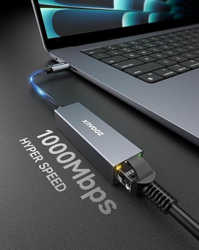 محول USB C إلى إيثرنت، ZOOAUX RJ45 إلى USB C Thunderbolt 3/Type-C Gigabit Ethernet LAN محول الشبكة، متوافق مع MacBook Pro، MacBook Air 2018 والإصدارات الأحدث، iPad Pro 2018 والإصدارات الأحدث، XPS والمزيد in Kuwait