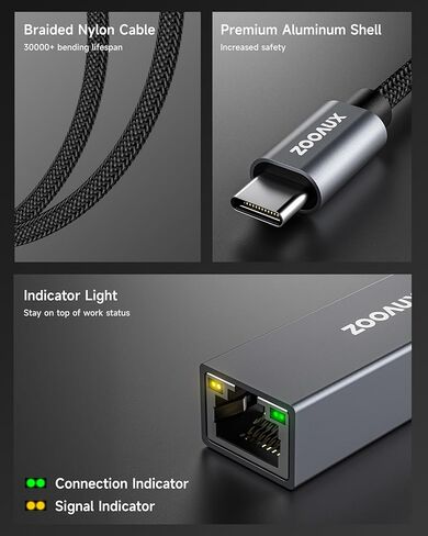محول USB C إلى إيثرنت، ZOOAUX RJ45 إلى USB C Thunderbolt 3/Type-C Gigabit Ethernet LAN محول الشبكة، متوافق مع MacBook Pro، MacBook Air 2018 والإصدارات الأحدث، iPad Pro 2018 والإصدارات الأحدث، XPS والمزيد in Kuwait