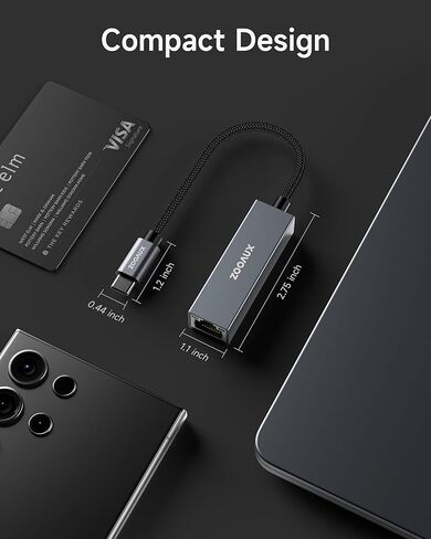 محول USB C إلى إيثرنت، ZOOAUX RJ45 إلى USB C Thunderbolt 3/Type-C Gigabit Ethernet LAN محول الشبكة، متوافق مع MacBook Pro، MacBook Air 2018 والإصدارات الأحدث، iPad Pro 2018 والإصدارات الأحدث، XPS والمزيد in Kuwait