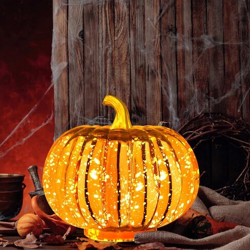 Rocinha Mercury Glass Pumpkin Light Up Pumpkins with Timer, 5.5 Inch Halloween Pumpkin Decorations with Pumpkin Decorating Kits for Fall Autumn Thanksgiving Harvest Tables Centerpieces Pumpkin Decor in Kuwait