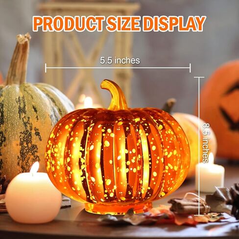 Rocinha Mercury Glass Pumpkin Light Up Pumpkins with Timer, 5.5 Inch Halloween Pumpkin Decorations with Pumpkin Decorating Kits for Fall Autumn Thanksgiving Harvest Tables Centerpieces Pumpkin Decor in Kuwait