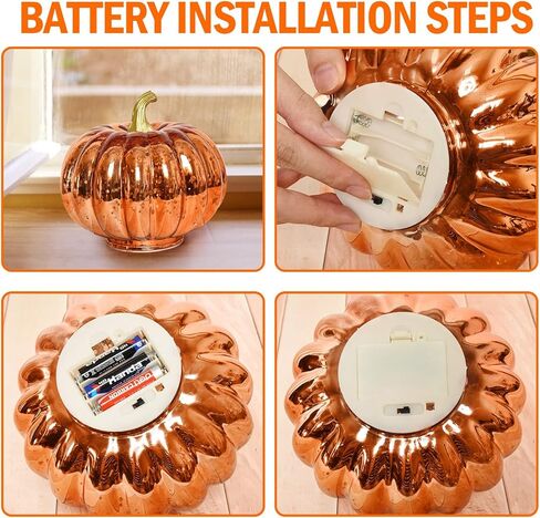 Rocinha Mercury Glass Pumpkin Light Up Pumpkins with Timer, 5.5 Inch Halloween Pumpkin Decorations with Pumpkin Decorating Kits for Fall Autumn Thanksgiving Harvest Tables Centerpieces Pumpkin Decor in Kuwait