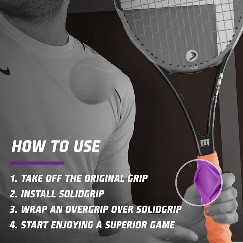 قبضة التنس SolidGrip - قبضة يد مضرب التنس للمقبض - قبضة أفضل، مزيد من التحكم، تقليل الصدمات - ملحقات التنس قبضة سيليكون - تعمل مع أي شريط قبضة زائدة in Saudi Arabia