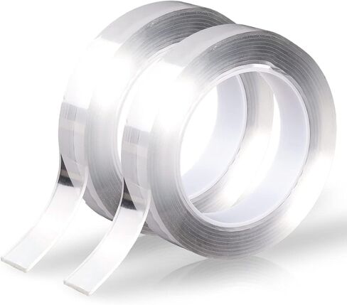 Nano Double-Sided Adhesive Transparent Non-Marking Adhesive, Removable Tape, Strong Sticky Strip for Carpet, Posters, Walls, Floors (2 Rolls, 20 Feet Total)-20MM in Saudi Arabia