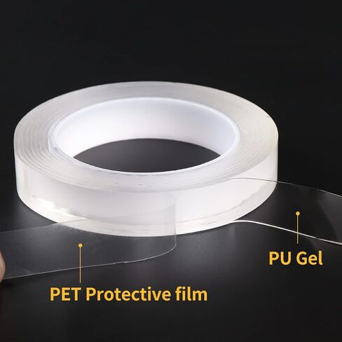 Nano Double-Sided Adhesive Transparent Non-Marking Adhesive, Removable Tape, Strong Sticky Strip for Carpet, Posters, Walls, Floors (2 Rolls, 20 Feet Total)-20MM in Saudi Arabia