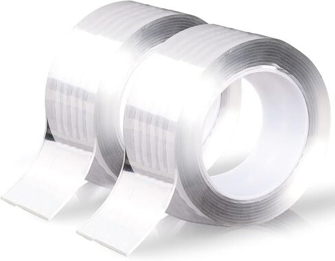 Nano Double-Sided Adhesive Transparent Non-Marking Adhesive, Removable Tape, Strong Sticky Strip for Carpet, Posters, Walls, Floors (2 Rolls, 20 Feet Total)-20MM in Saudi Arabia