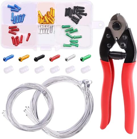 Swpeet 67Pcs Stainless Steel Bike Cable Cutter and Brake Cable Shift Cable with Bike Cable Crimp Terminals, Cable End Crimps Brake Cable End Caps Bike Brake Cable Shifter Cable and O-Rings Kit in Saudi Arabia