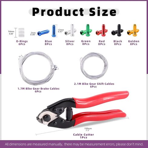 Swpeet 67Pcs Stainless Steel Bike Cable Cutter and Brake Cable Shift Cable with Bike Cable Crimp Terminals, Cable End Crimps Brake Cable End Caps Bike Brake Cable Shifter Cable and O-Rings Kit in Saudi Arabia
