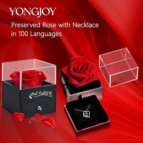 Gifts for Women, Preserved Rose with Necklace in 100 Languages, Valentine's Day Gifts for Her, Birthday Gifts for Girlfriend Wife Mom in Kuwait