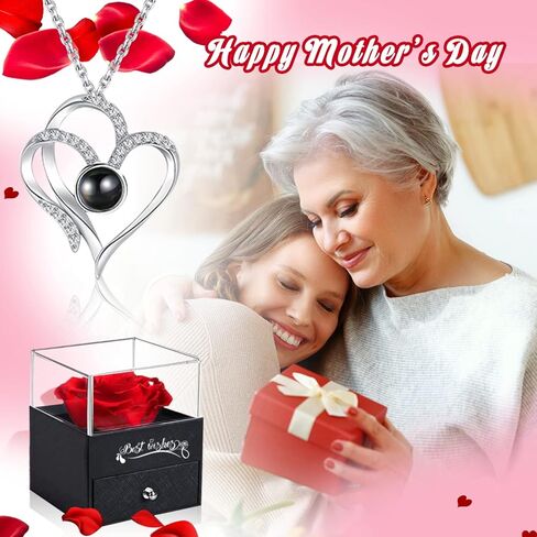 Gifts for Women, Preserved Rose with Necklace in 100 Languages, Valentine's Day Gifts for Her, Birthday Gifts for Girlfriend Wife Mom in Kuwait