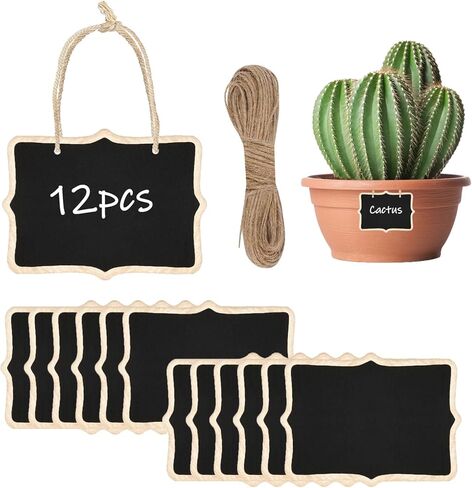Chalkboard Tags for Baskets, Hanging Mini Chalkboard Signs with String, Small Hanging Chalkboard Tags Wooden Labels for Bottle and Storage, Food, Party, Wedding (12 Pack) in Kuwait