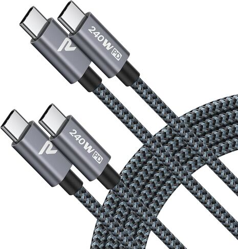 كابل RAMPOW USB C، كابل USBC إلى USB C بقدرة 240 واط [6.6أقدام/2 حزمة]، كابل C إلى C شحن سريع، كابل شحن USB C من النايلون لهاتف iPhone 15/15 Pro، وSamsung S24/S24+/S24 Ultra/S23/S22، وMacBook برو، آيباد برو-أسود in Saudi Arabia