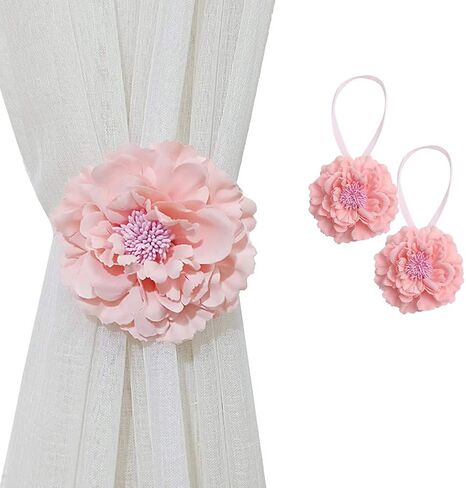 CHICTIE 2 Piece Large Cloth Flower Magnetic Curtain Tieback Wedding Decorative Holdbacks Rope American Rustic Style Drapery Holder Clip for Girl's Room (Antique Purple) in Kuwait