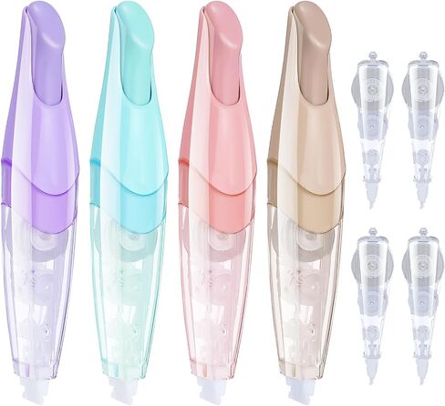 4 Pcs Refillable Retractable Correction Tape with 4 Extra Refills Cute Pen Shaped Correction Tape Aesthetic Correction Tape Set for Office School Supplies, 4 Colors in Saudi Arabia