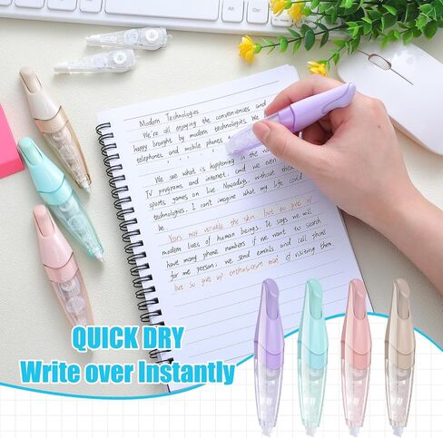4 Pcs Refillable Retractable Correction Tape with 4 Extra Refills Cute Pen Shaped Correction Tape Aesthetic Correction Tape Set for Office School Supplies, 4 Colors in Saudi Arabia