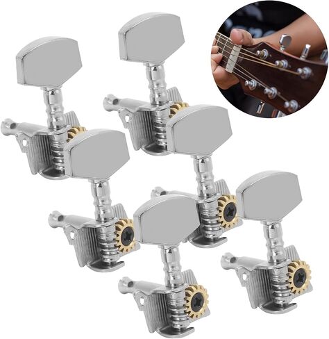 Silver Machine Heads, Professional Design High Durability Stable Structure Easy Installation Guitar Tuning Pegs Keys Corrison Resistance for Ukulele(Six right button set) in Saudi Arabia