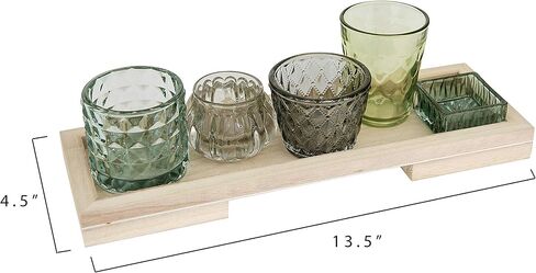 Creative Co-Op Glass Votive/Tealight Holders on Wood Tray (Set of 5 Pieces) Candleholder, Blue in Saudi Arabia