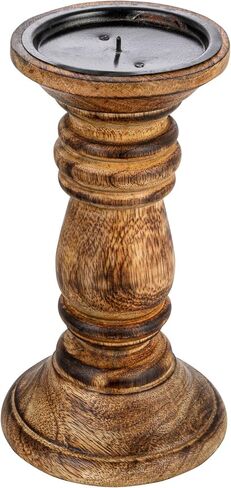 Bloomingville Carved Wood, Natural Pillar Candle Holder, Gray in Saudi Arabia