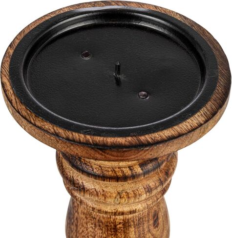 Bloomingville Carved Wood, Natural Pillar Candle Holder, Gray in Saudi Arabia