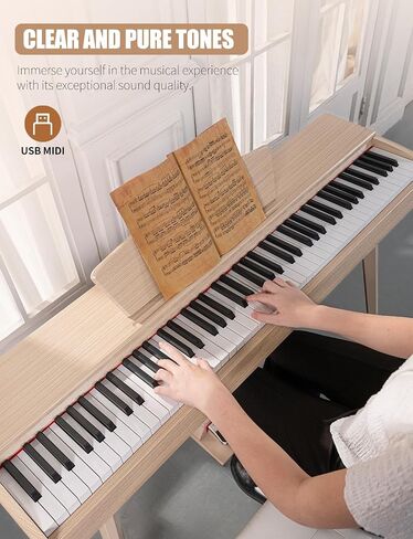 88-Key Weighted Keyboard Piano - Full-Size Beginner Digital Piano with Multi-Functional Wooden Electric Keyboard, Portable Stand, Power Adapter, Triple Pedal, and MIDI Connectivity in Saudi Arabia