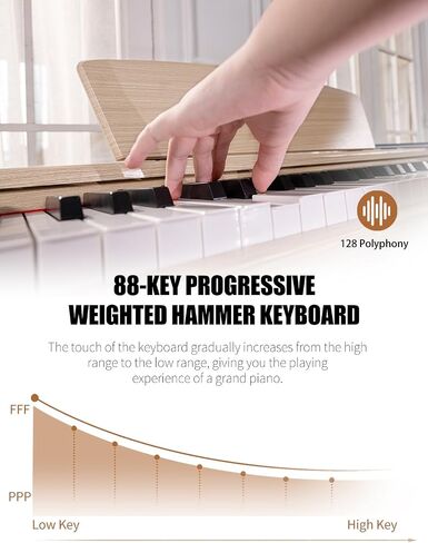 88-Key Weighted Keyboard Piano - Full-Size Beginner Digital Piano with Multi-Functional Wooden Electric Keyboard, Portable Stand, Power Adapter, Triple Pedal, and MIDI Connectivity in Saudi Arabia