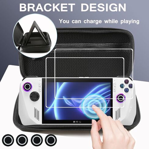 حقيبة حمل صلبة لجهاز Rog Alloy Handheld 2023، تأتي مع 2 واقي شاشة و4 قطع من أغطية قبضة الإبهام، وحقيبة ذات سعة كبيرة يمكن أن تحتوي على شاحن ألعاب وملحقات قاعدة شحن in Kuwait