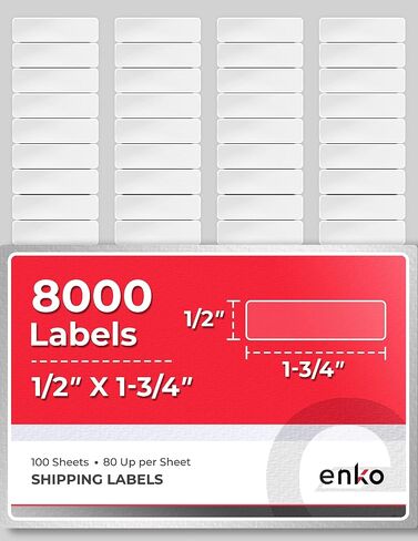 ملصقات enKo 8000، 1/2 بوصة × 1-3/4 بوصة - أبيض - ملصقات فارغة للعناوين والبريد والشحن والرمز الشريطي لطابعات الليزر وطابعات نفث الحبر in Kuwait