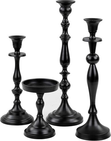 Elegant Black Pitch Iron Pillar Candle Holder Set | Anniversary & Home Decor Accent Candlestick Holders | Tea Light Holder - Votive Candle Holder | Nagina International (Set) in Saudi Arabia