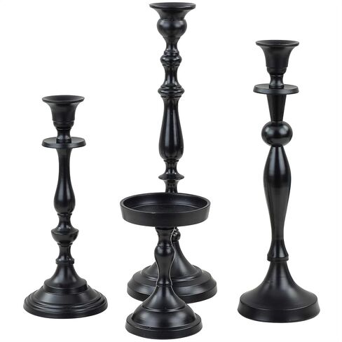 Elegant Black Pitch Iron Pillar Candle Holder Set | Anniversary & Home Decor Accent Candlestick Holders | Tea Light Holder - Votive Candle Holder | Nagina International (Set) in Saudi Arabia