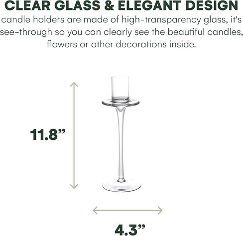 حامل شموع زجاجي شفاف مباشر من Dawhud - حامل شموع أنيق ومتعدد الاستخدامات للشموع العمودية والعائمة وشموع LED - مجموعة من 3 قطع، أبيض شفاف - 30x11x11 سم in Kuwait