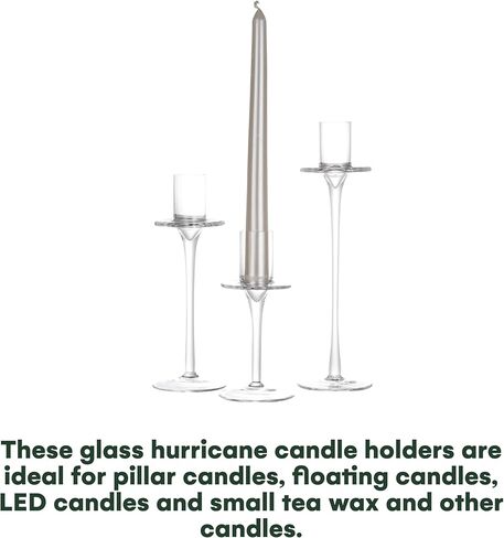 حامل شموع زجاجي شفاف مباشر من Dawhud - حامل شموع أنيق ومتعدد الاستخدامات للشموع العمودية والعائمة وشموع LED - مجموعة من 3 قطع، أبيض شفاف - 30x11x11 سم in Kuwait