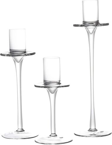 حامل شموع زجاجي شفاف مباشر من Dawhud - حامل شموع أنيق ومتعدد الاستخدامات للشموع العمودية والعائمة وشموع LED - مجموعة من 3 قطع، أبيض شفاف - 30x11x11 سم in Kuwait