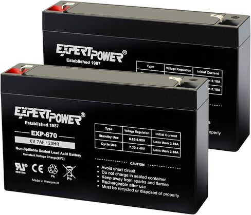 ExpertPower EXP670 (2 Pack) - 6V 7Ah Rechargeable 6V Battery for Ride On Toys, Emergency Light, Replacement for PEA6V65F3, Enduring 3FM7, UB670 Sealed Lead Acid (SLA) 6 Volt Battery with F1 Terminal in Saudi Arabia