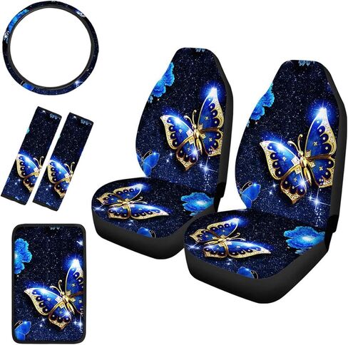 واقي مقاعد السيارات بطبعة جمجمة وردية أرجوانية قطعتين مع غطاء عجلة القيادة، وأغطية حزام الأمان، وغطاء وحدة التحكم المركزية لمسند الذراع، وإكسسوارات السيارة الناعمة غير القابلة للانزلاق هدايا للنساء in Kuwait