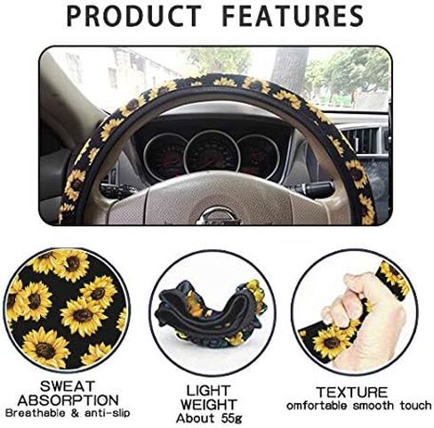 واقي مقاعد السيارات بطبعة جمجمة وردية أرجوانية قطعتين مع غطاء عجلة القيادة، وأغطية حزام الأمان، وغطاء وحدة التحكم المركزية لمسند الذراع، وإكسسوارات السيارة الناعمة غير القابلة للانزلاق هدايا للنساء in Kuwait