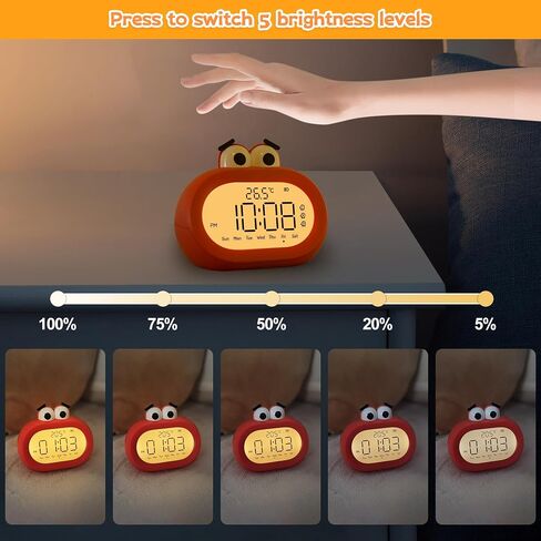 Kids Alarm Clock, Digital Alarm Clock for Bedrooms, 3 Alarms Loud Clock, Cute Night Light Clock with USB Charger, Dimmable, Timer, Snooze Funny Clock for Kids in Saudi Arabia