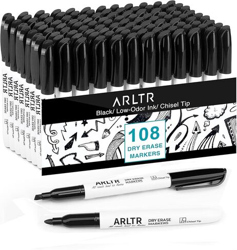 مجموعة أقلام التحديد الجافة للمسح، 108 عبوة من أقلام التحديد للسبورة البيضاء السوداء مع طرف إزميل، علامات مسح جافة منخفضة الرائحة للمدرسة والمكتب والمنزل in Kuwait