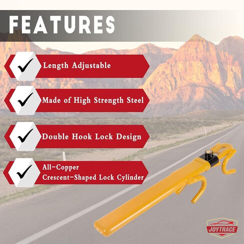 قفل عجلة القيادة، جهاز مضاد للسرقة شديد التحمل، مشبك بطول قابل للتعديل، أقفال خطافية مزدوجة لمعظم السيارات والشاحنات وسيارات الدفع الرباعي in Kuwait