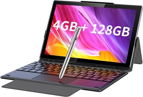 تابلت 10.1 بوصة مع لوحة مفاتيح، 2 في 1 أندرويد 12 تابلت 128 ذاكرة وصول عشوائي 4 جيجابايت، شاشة IPS 1920 × 1200، بطارية 7000 مللي أمبير، معالج ثماني النواة، كاميرا مزدوجة، 2.4 جيجا + 5 جيجا واي فاي، بلوتوث، نظام تحديد المواقع، قلم (جسم معدني) in Kuwait
