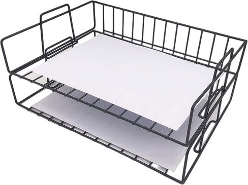 صينية رسائل قابلة للتكديس بطبقتين - منظم ملفات مكتب - رف ملفات مكتبي قابل للتكديس - منظم صينية ورق متعدد الوظائف للوازم المكتبية - منظم صينية رسائل مستندات ملفات المكتب (ذهبي وردي) (ذهبي وردي) in Kuwait