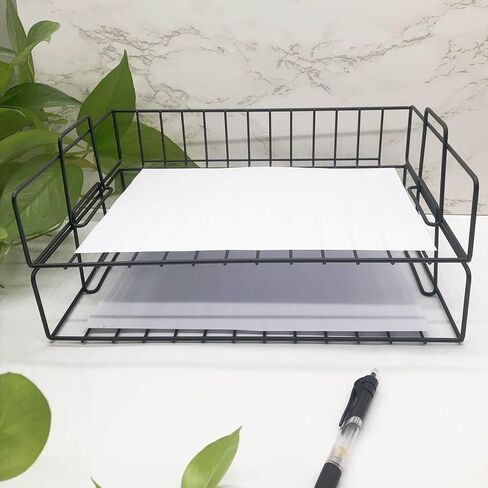 صينية رسائل قابلة للتكديس بطبقتين - منظم ملفات مكتب - رف ملفات مكتبي قابل للتكديس - منظم صينية ورق متعدد الوظائف للوازم المكتبية - منظم صينية رسائل مستندات ملفات المكتب (ذهبي وردي) (ذهبي وردي) in Kuwait