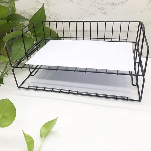 صينية رسائل قابلة للتكديس بطبقتين - منظم ملفات مكتب - رف ملفات مكتبي قابل للتكديس - منظم صينية ورق متعدد الوظائف للوازم المكتبية - منظم صينية رسائل مستندات ملفات المكتب (ذهبي وردي) (ذهبي وردي) in Kuwait