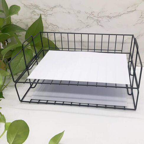 صينية رسائل قابلة للتكديس بطبقتين - منظم ملفات مكتب - رف ملفات مكتبي قابل للتكديس - منظم صينية ورق متعدد الوظائف للوازم المكتبية - منظم صينية رسائل مستندات ملفات المكتب (ذهبي وردي) (ذهبي وردي) in Kuwait