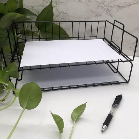 صينية رسائل قابلة للتكديس بطبقتين - منظم ملفات مكتب - رف ملفات مكتبي قابل للتكديس - منظم صينية ورق متعدد الوظائف للوازم المكتبية - منظم صينية رسائل مستندات ملفات المكتب (ذهبي وردي) (ذهبي وردي) in Kuwait