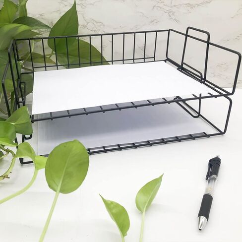 صينية رسائل قابلة للتكديس بطبقتين - منظم ملفات مكتب - رف ملفات مكتبي قابل للتكديس - منظم صينية ورق متعدد الوظائف للوازم المكتبية - منظم صينية رسائل مستندات ملفات المكتب (ذهبي وردي) (ذهبي وردي) in Kuwait