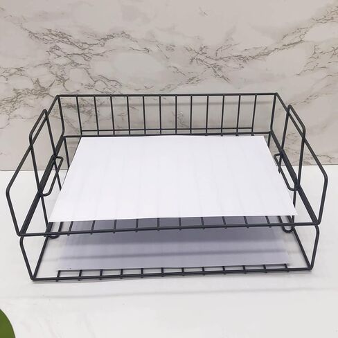 صينية رسائل قابلة للتكديس بطبقتين - منظم ملفات مكتب - رف ملفات مكتبي قابل للتكديس - منظم صينية ورق متعدد الوظائف للوازم المكتبية - منظم صينية رسائل مستندات ملفات المكتب (ذهبي وردي) (ذهبي وردي) in Kuwait